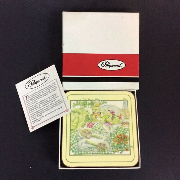 Pimpernel 6 Coasters Salad Days 9410 Cork Backed England with Box - Picture 1 of 7